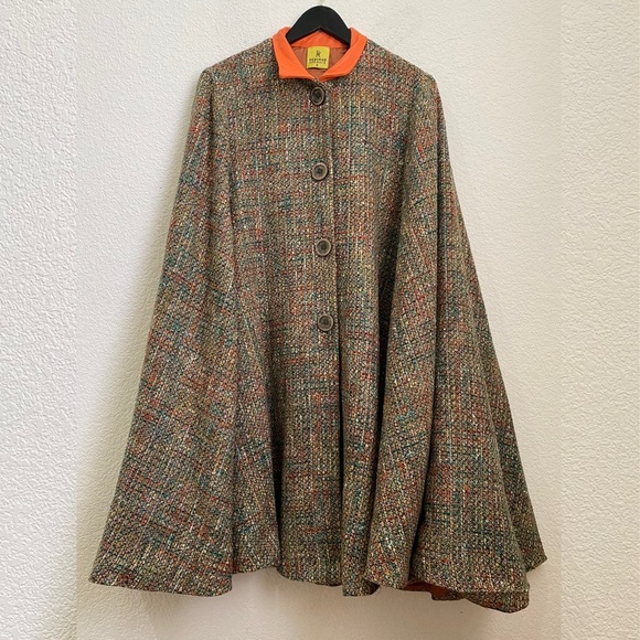 DAM Fashion DEBORAH ANN MACK Lambskin Tweed Wool Poncho Cape With Armhole Size 8 - Picture 5 of 16